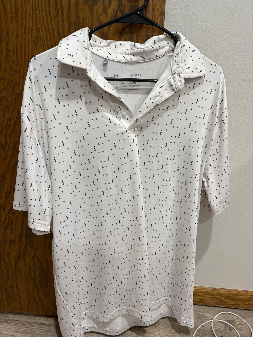 LG Men’s White Polo with Black Micro Triangle Print